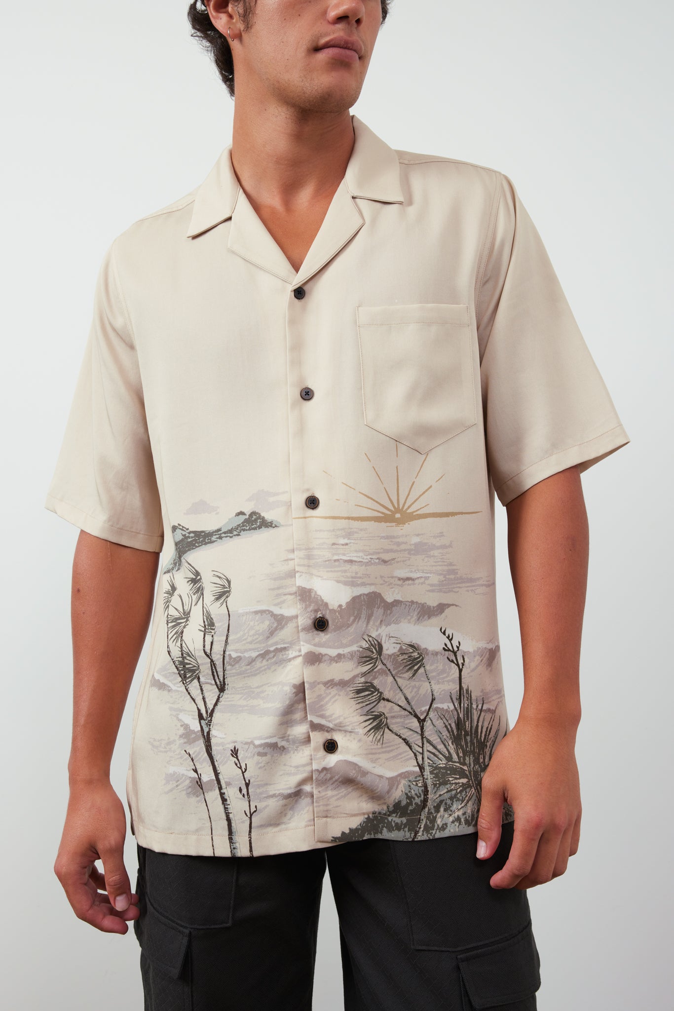 Stormy Waters Camp-Collar Printed Lyocell-Twill Shirt