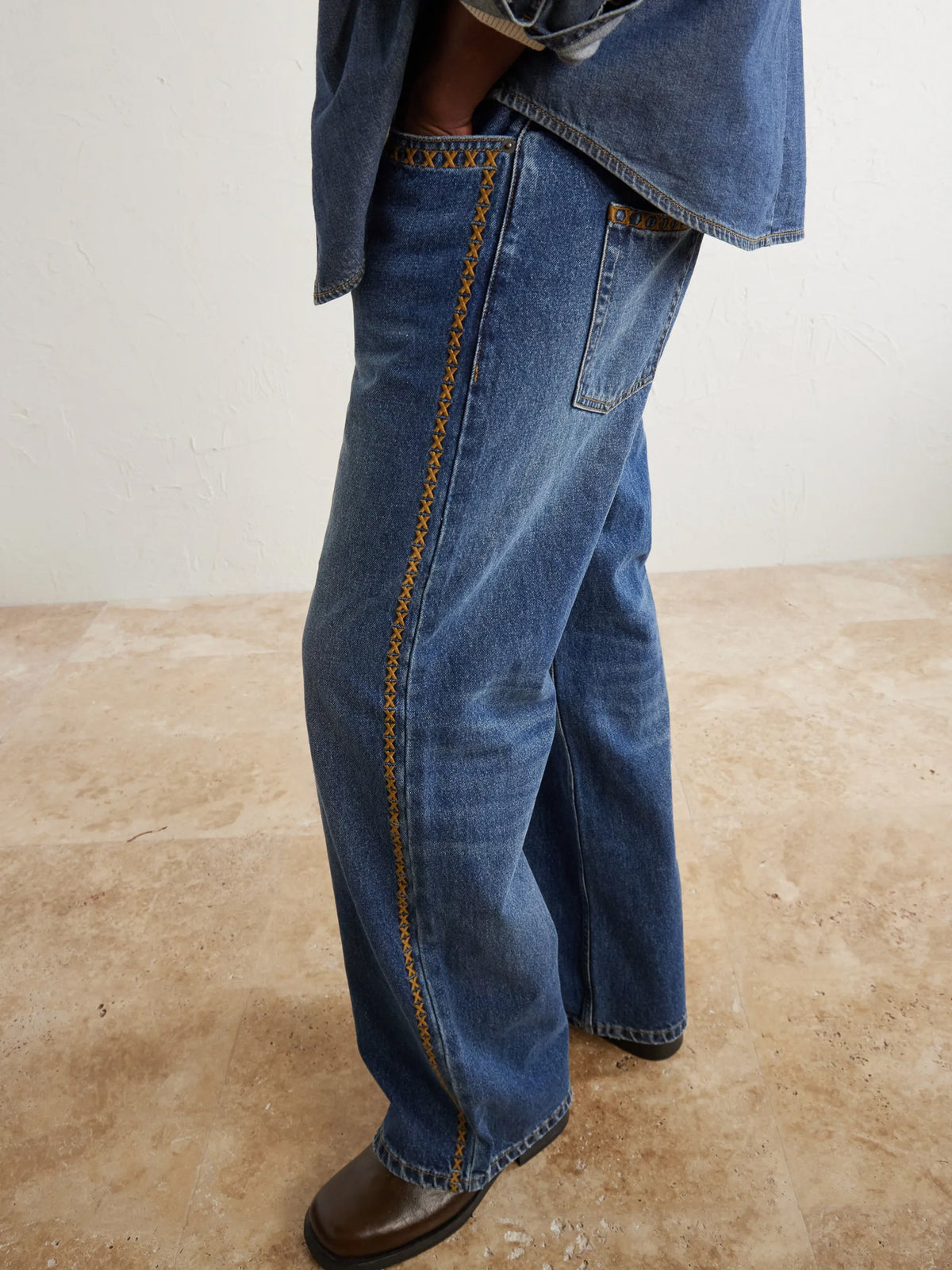 Tukutuku Straight-Leg Embroidered Organic Jeans