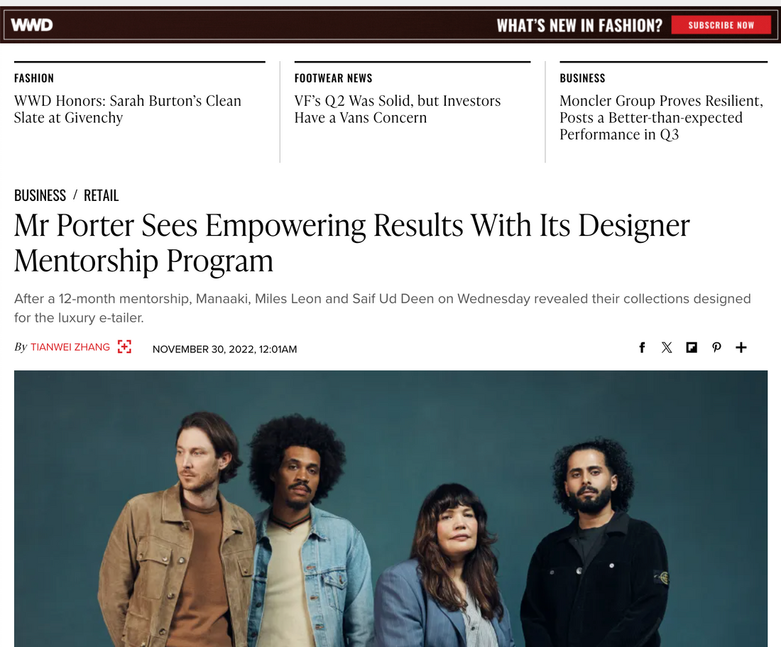 WWD - MR PORTER SEES EMPOWERING RESULTS WITH ITS DESIGNER MENTORSHIP PROGRAM