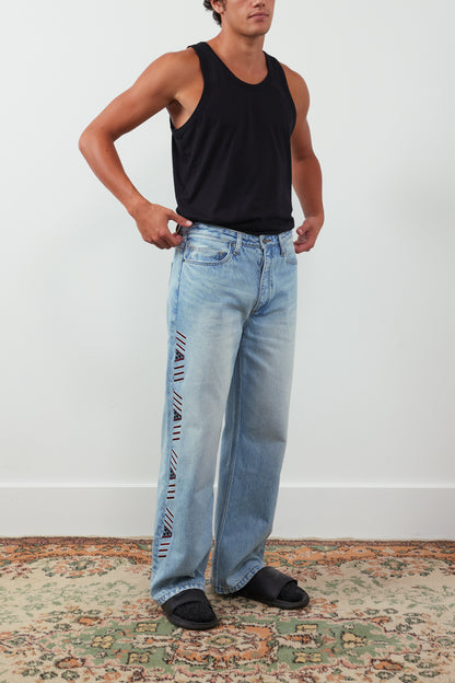 Rangi Wide-Leg Embroidered Tāniko Jean