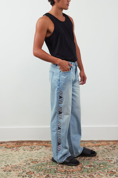 Rangi Wide-Leg Embroidered Tāniko Jean