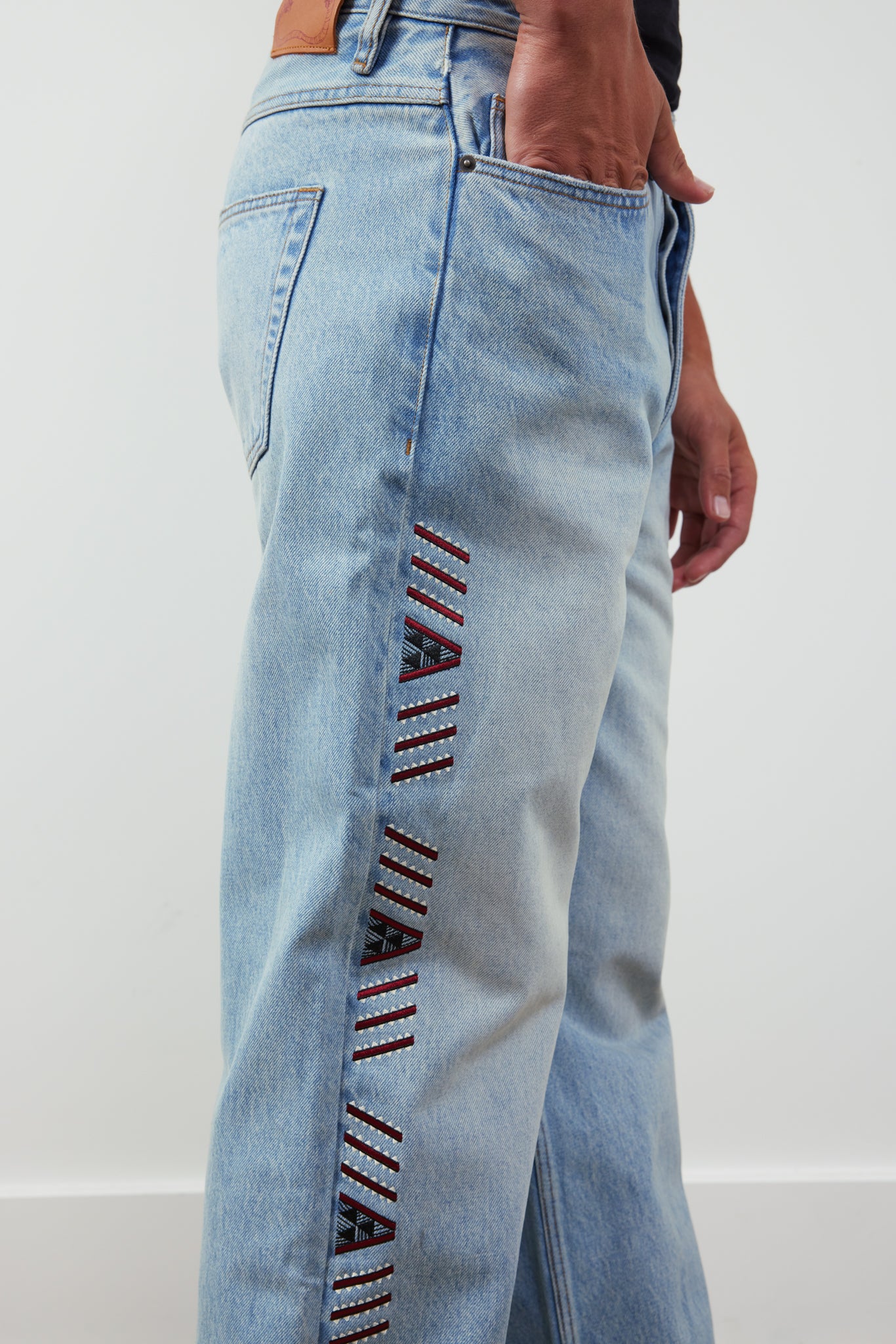 Rangi Wide-Leg Embroidered Tāniko Jean