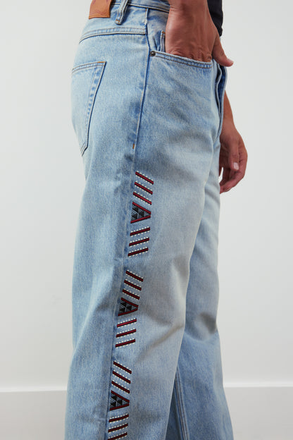 Rangi Wide-Leg Embroidered Tāniko Jean