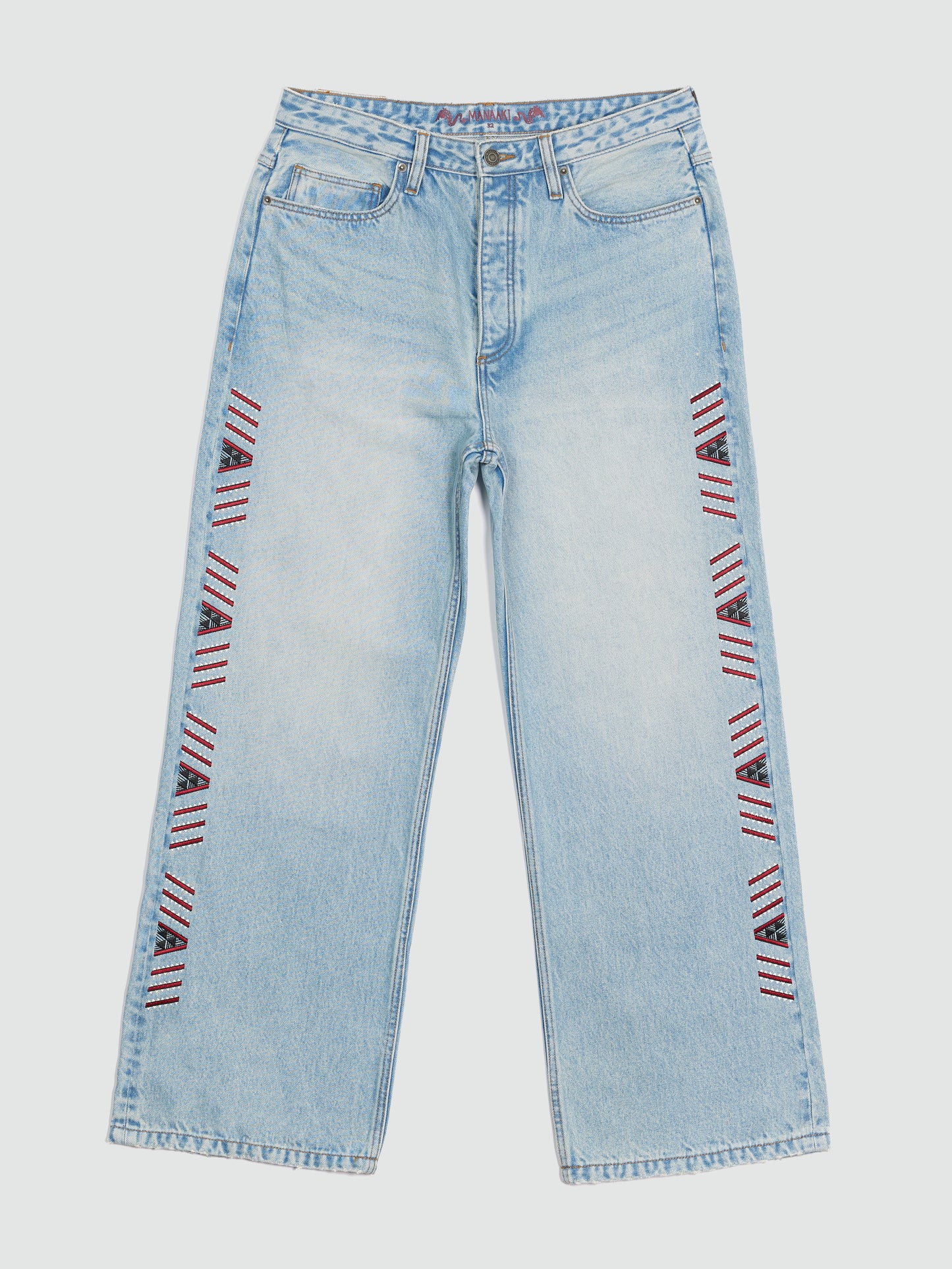 Rangi Wide-Leg Embroidered Tāniko Jean