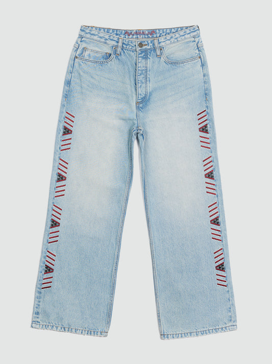 Rangi Wide-Leg Embroidered Tāniko Jean