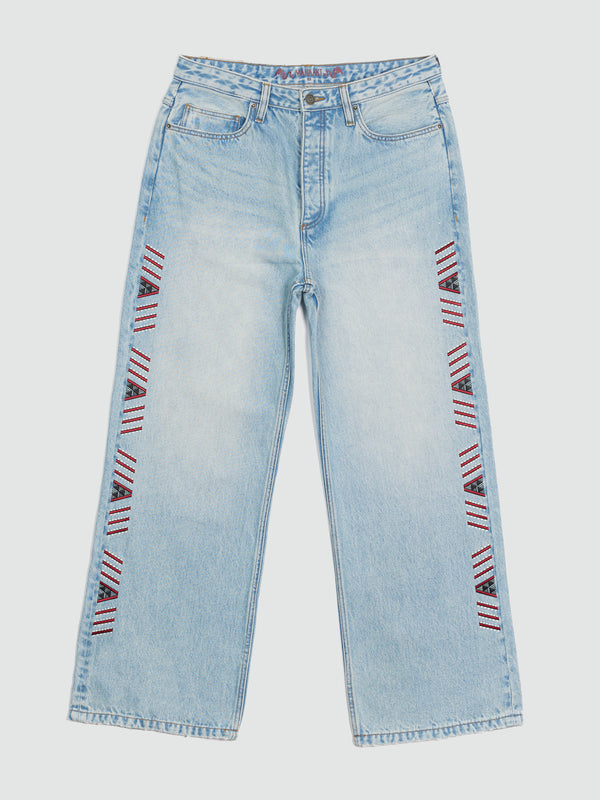 Rangi Wide-Leg Embroidered Tāniko Jean