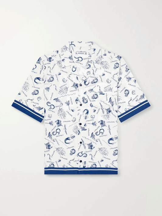 Hawaiki Camp-Collar Printed Lyocell-Twill Shirt