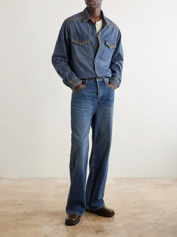 Tukutuku Straight-Leg Embroidered Organic Jeans