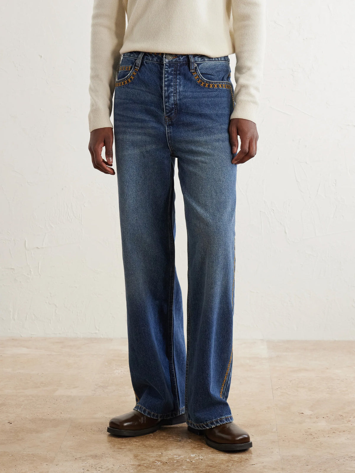 Tukutuku Straight-Leg Embroidered Organic Jeans
