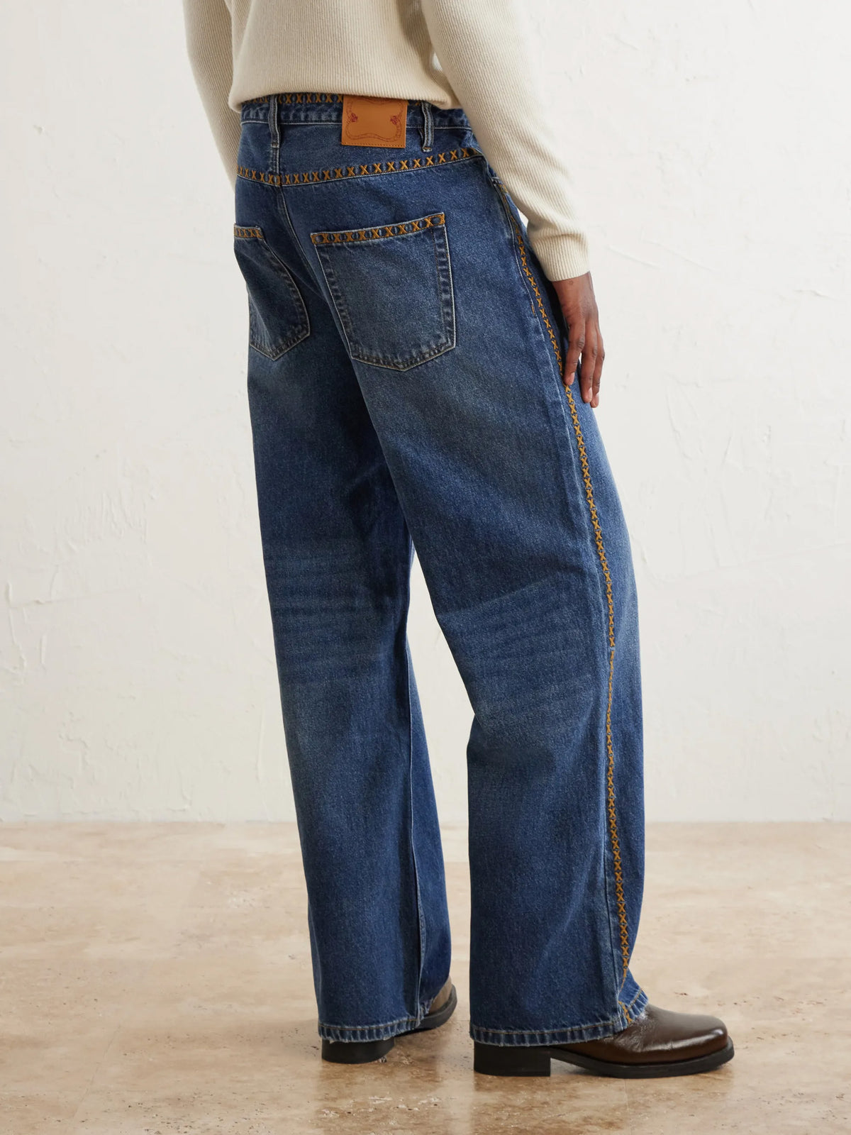 Tukutuku Straight-Leg Embroidered Organic Jeans
