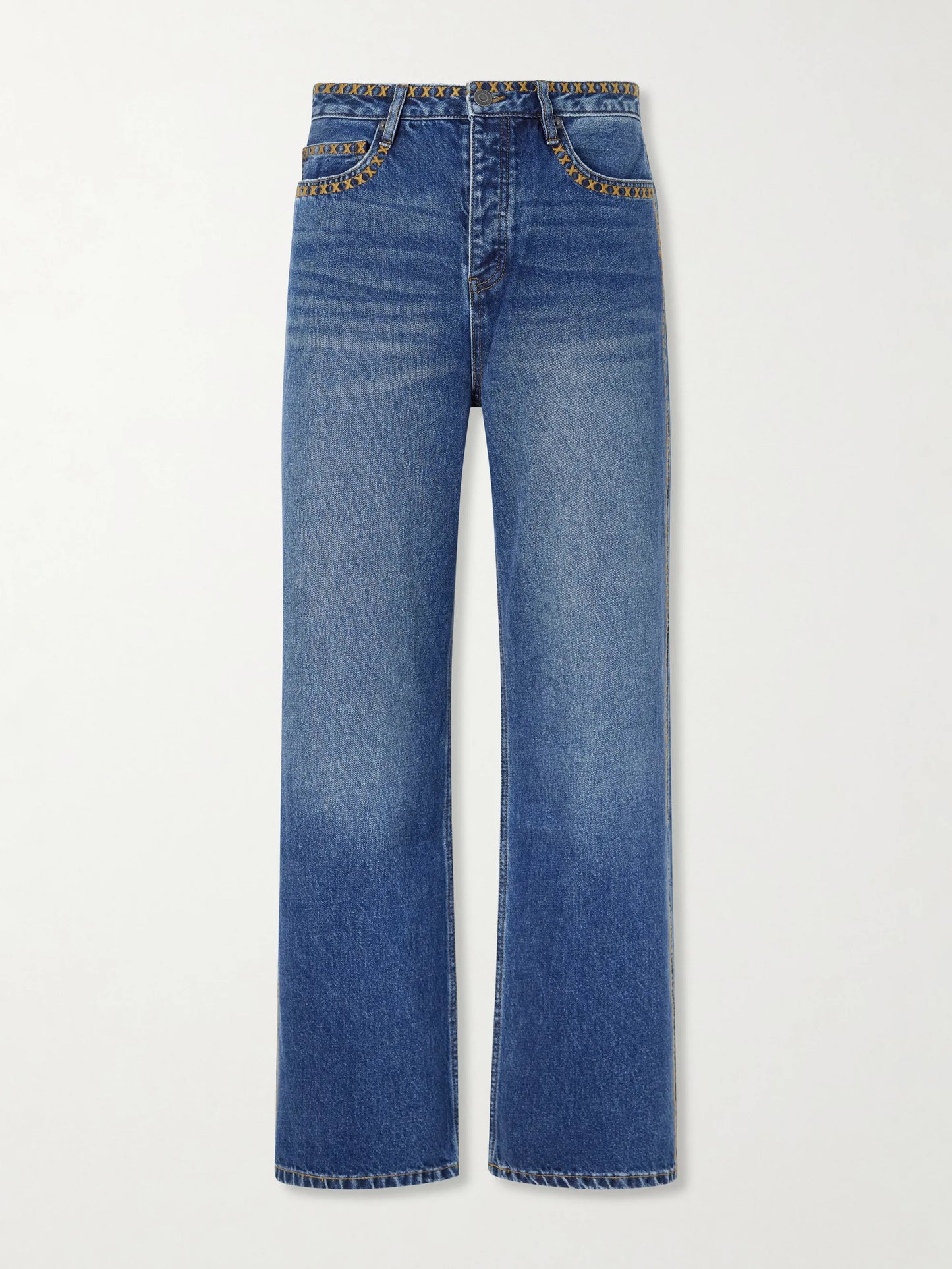 Tukutuku Straight-Leg Embroidered Organic Jeans