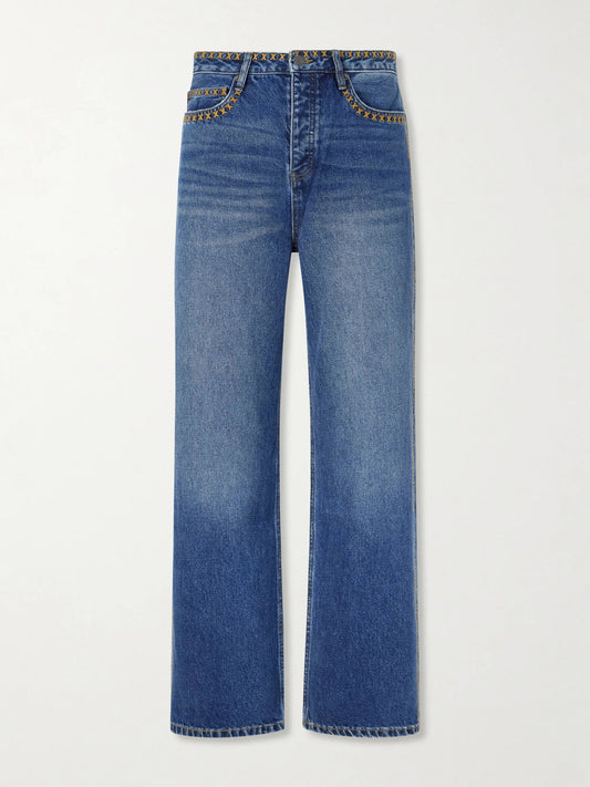 Tukutuku Straight-Leg Embroidered Organic Jeans